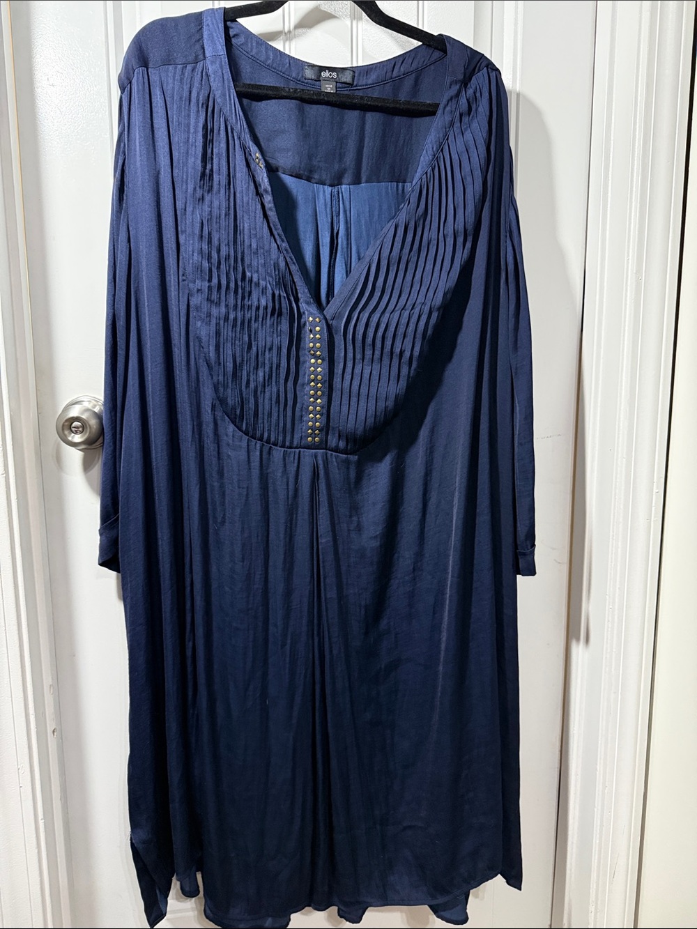 ellos Navy Pleated V-Neck Tunic with Stud Accents